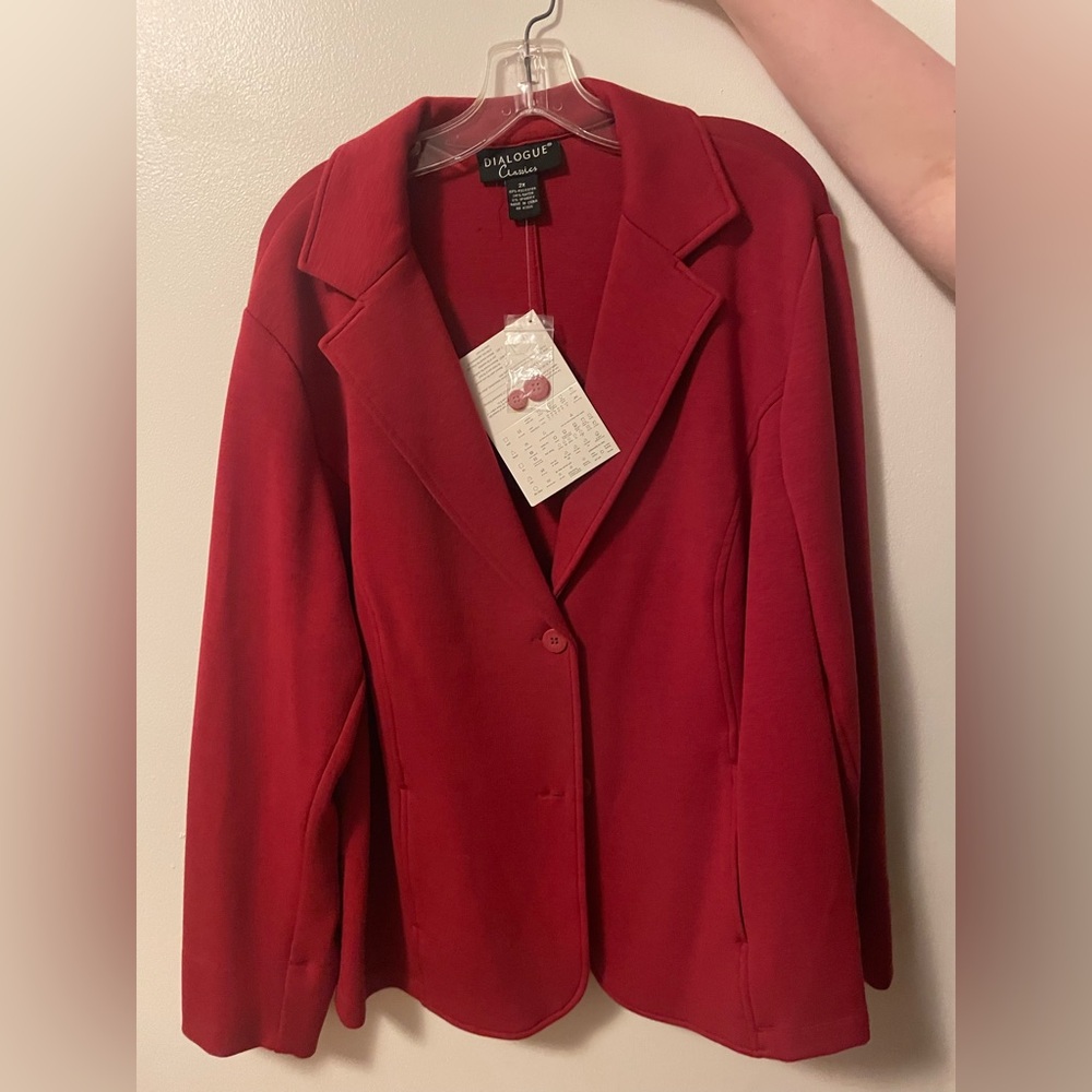 Dialogues Womens Jacket Blazer Classics L Red Button Up 2X